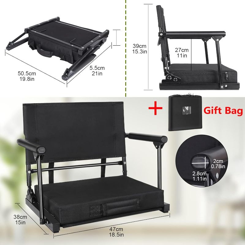 Photo 1 of 3 Pack Stadium Seats for Bleachers, Portable Stadium Chairs with Back Support and Shoulder Strap Folding Bleacher Seats with Padded Cushion for Sports Events Game