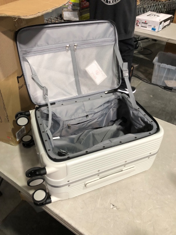Photo 4 of ***USED - DEFAULT CODE IS 0-0-0***
mixi Carry On Luggage with Cup Phone Holder and Charger Hard Shell Suitcases with Spinner Wheels, 20 Inch