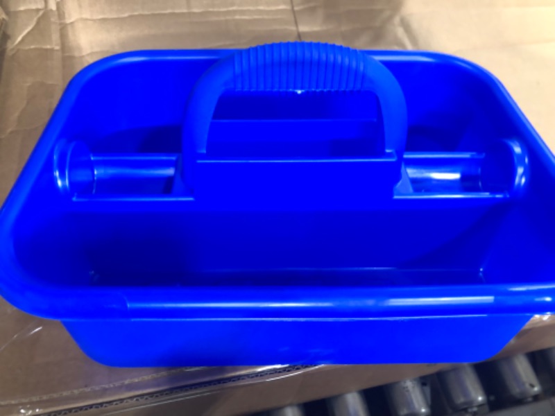 Photo 2 of Akro-Mils 09185 Plastic Tote Tool & Supply Cleaning Caddy with Handle, (18-3/8-Inch x 13-7/8-Inch x 9-Inch), Blue (09185BLUE) Blue Tote Caddy