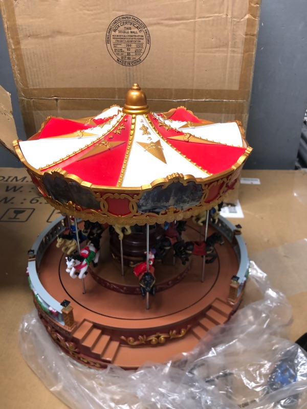 Photo 2 of **READ NOTES BELOW**Skyant Christmas Carousel Decoration, 12inch Large Size, Carousel Go Round with Music and Lights, Realistic Scene, Add Christmas Atmosphere, Perfect ?red? 1-red