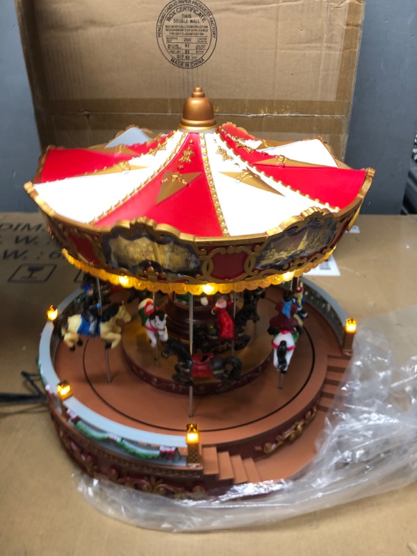 Photo 3 of **READ NOTES BELOW**Skyant Christmas Carousel Decoration, 12inch Large Size, Carousel Go Round with Music and Lights, Realistic Scene, Add Christmas Atmosphere, Perfect ?red? 1-red