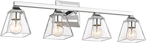 Photo 1 of 4-Light Bathroom Vanity Light, HWH Chrome Vanity Light Fixture with Square Glass Shade, Modern Vanity Wall Sconce Lamp Over Mirror, 5HY68B-4W CH
