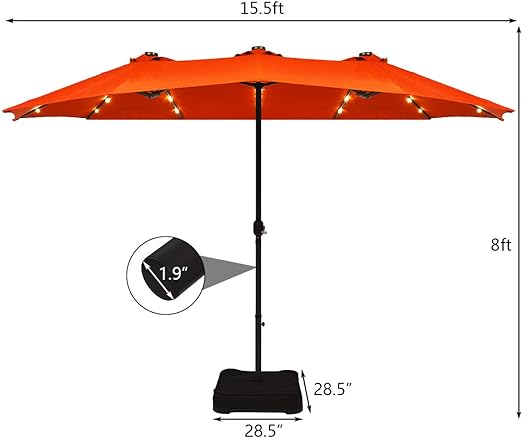 Photo 4 of (READ NOTES) FREE SOLDIER 13FT Double-Sided Patio Umbrellas With 36 LED Lights, Outdoor Extra Large Umbrella with Crank, Market Twin Table Umbrella with Solar lights for Patio Garden Yard Pool (Burgundy) 13 ft with light