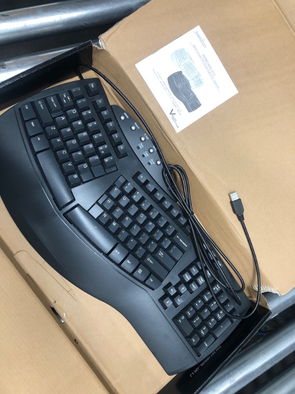 Photo 1 of Perixx Periboard-512 Ergonomic Split Keyboard - Natural Ergonomic Design - Black - Bulky Size 19.09"x9.29"x1.73", US English Layout Wired Black Keyboard