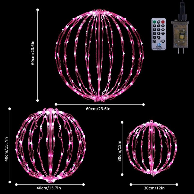 Photo 4 of (READ NOTES) COVFEVER 3 Pack Christmas Outdoor LED Ball Lights, Large 25 Inch Folding Lighted up Ball Indoor Outside Hanging for Christmas, Independence Day, Birthday, Wedding, Tree Patriotic Decor (Multicolor)1025818479 (NO POWER) 
