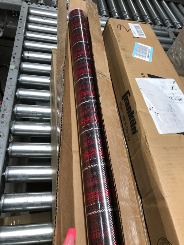 Photo 2 of American Greetings Reversible Wrapping Paper Jumbo, Red and Black Plaid (1 Roll, 175 Sq. ft)