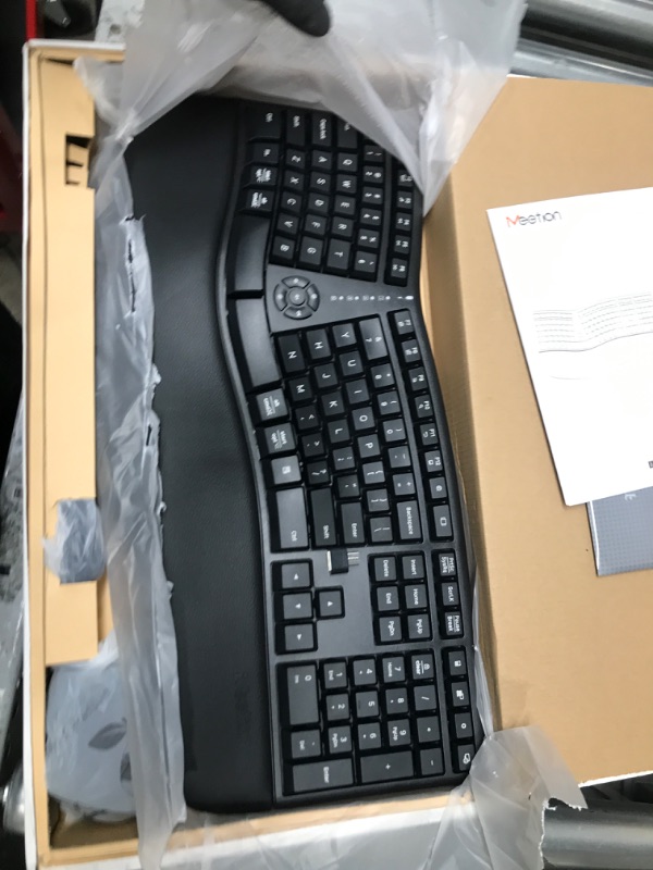 Photo 2 of MEETION Ergonomic Wireless Keyboard and Mouse, Ergo Keyboard with Vertical Mouse, Split Keyboard with Cushioned Wrist, Palm Rest, Natural Typing, Rechargeable, Full Size, Windows/Mac/Computer/Laptop