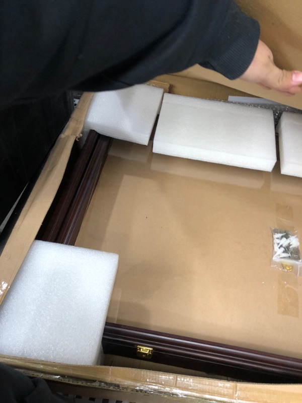 Photo 1 of ARRAWIS Moulding 144 Shot Glass Display Case with Lockable Door | Removable Shelf Cabinet Holder Wall Curio Cabinet Shadow Box - Organizer and Display Shelf for Standard & Tall Shot Glasses-Mahogany