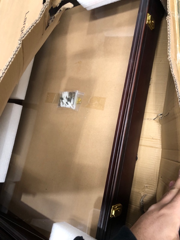 Photo 1 of ARRAWIS Moulding 144 Shot Glass Display Case with Lockable Door | Removable Shelf Cabinet Holder Wall Curio Cabinet Shadow Box - Organizer and Display Shelf for Standard & Tall Shot Glasses-Mahogany