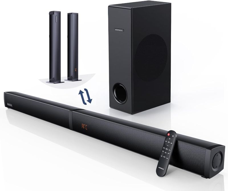 Photo 1 of MEREDO Sound bar with Subwoofer 180W Detachable 2 in 1 Sound Bars for TV 2.1CH Treble & Bass Adjust 5 EQ Modes ARC/Optical/AUX/BT 12L Deep Bass for Home Theater Wall Mount-37 Inch