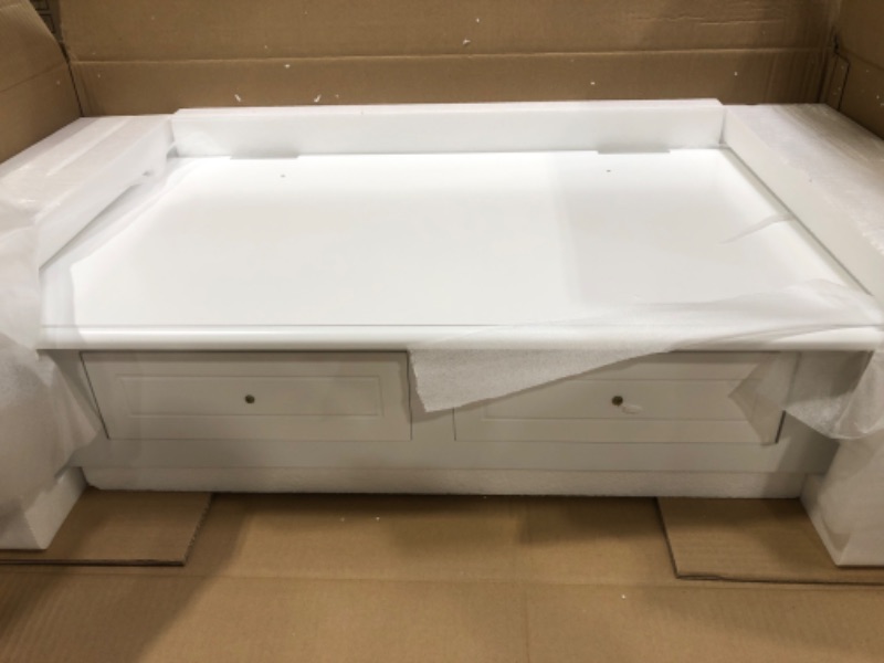 Photo 1 of DMAITH Writing Desk with 4 Storage Drawers, Wood Secretary Desks for Home Office, Computer Desk Workstation Laptop Table, Small Vanity Desk for Bedroom, 32" W x 16" D x 36" H, White