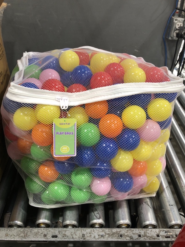 Photo 2 of Click N' Play Phthalate Free BPA Free Crush Proof Plastic Ball Pit Balls in Reusable and Durable Storage Mesh Bag with Zipper 400 Pack