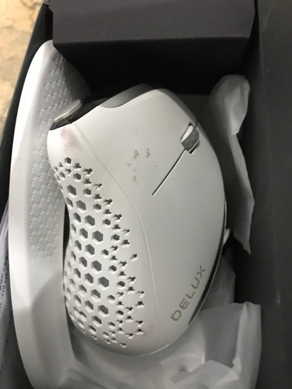 Photo 1 of DeLUX Seeker Wireless Ergonomic Vertical Mouse with OLED Screen, BT and USB Receiver, Connect with Up to 4 Devices, Thumb Wheel, 4000DPI, Programmable Rechargeable Optical Mouse(M618SXD-White)