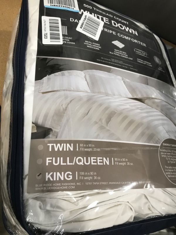 Photo 2 of Hotel Grand Luxurious 5-Star White Fluffy Down Comforter King Size- All Seasons Warmth Down Duvet Insert 600 Fill Power- 500 Thread Count Damask Stripe Cotton Fabric- Made in USA