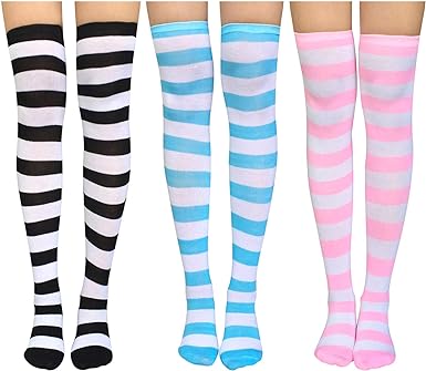 Photo 1 of Chalier Apparel Womens Thigh High Socks Cotton Striped Over the Knee Socks Long Knee High Socks for Women
