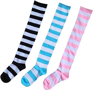 Photo 1 of Chalier Apparel Womens Thigh High Socks Cotton Striped Over the Knee Socks Long Knee High Socks for Women
