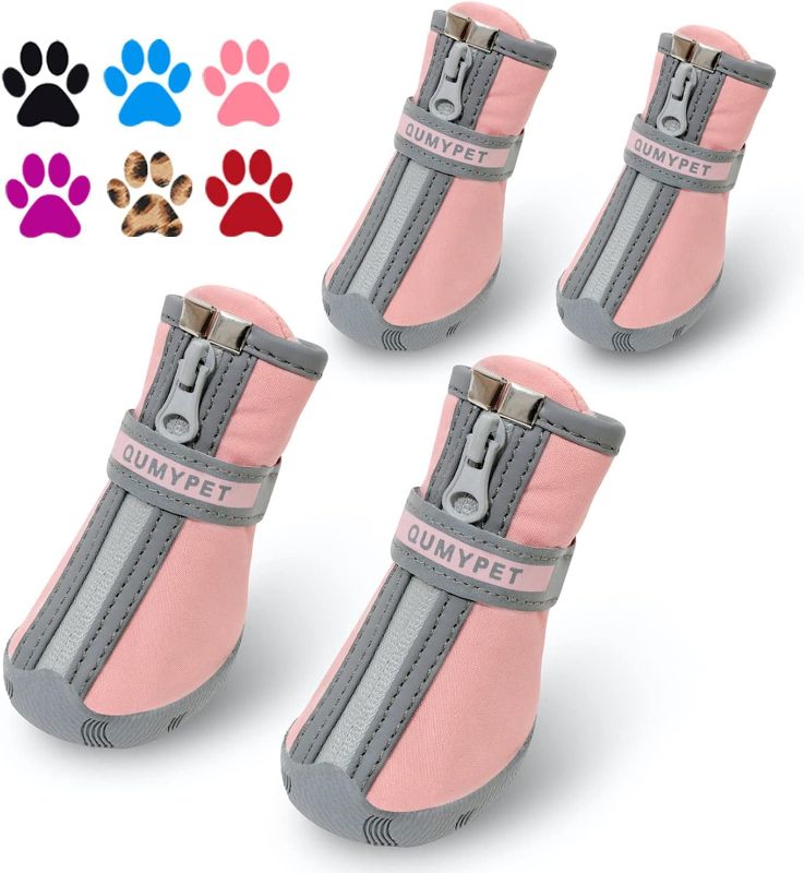 Photo 1 of 
QUMY Dog Shoes for Small Dogs, Puppy Dog Boots & Paw Protectors for Winter Snowy Day, Summer Hot Pavement, Waterproof in Rainy Weather, Ourdoor Walking, Indoor Hardfloors Anti Slip Rubber Sole Pink 3
