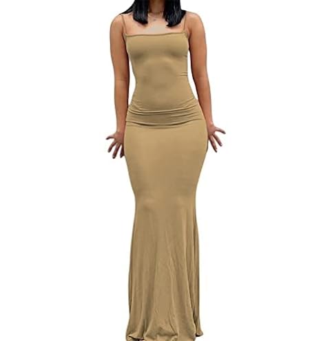 Photo 1 of PXIAOPANG Women's Fish Tail Spaghetti Strap Dress Sleeveless Bodycon Long Dress