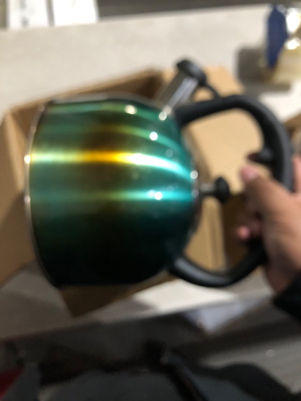 Photo 1 of **MINOR DAMAGE PREV USED**
Amazon Basics Stainless Steel Tea Kettle, 2.4-Quart, Teal