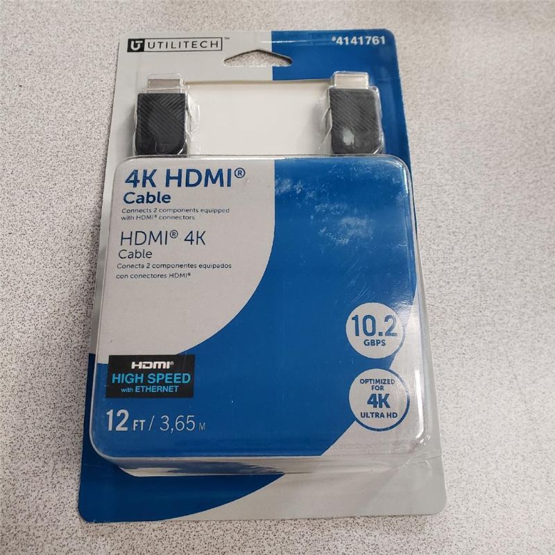 Photo 1 of = Utilitech 4K HDMI Cable 12ft 10.2 GBPS Optimized for 4K 4141761 NEW
