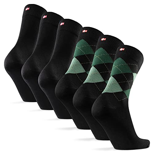 Photo 1 of DANISH ENDURANCE 6 Pack Bamboo Viscose Socks, Soft & Breathable for Men & Women, Multicolor (3x Black, 3x Argyle Green), Large
