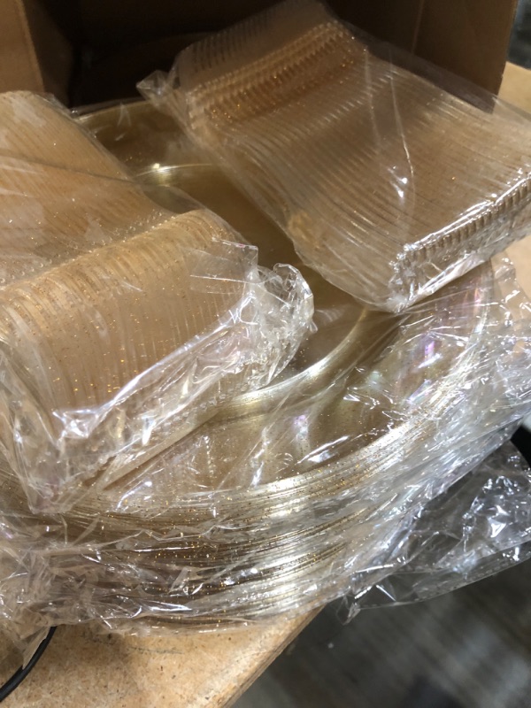 Photo 2 of 120 Pieces Gold Glitter Plates with Plastic Forks, Gold Dessert Plates for 60 Guests, Heavy Duty Disposable Plates for Party, Including 60PCS 6.3" Plastic Plates and 60PCS 7.4" Plastic Forks Round