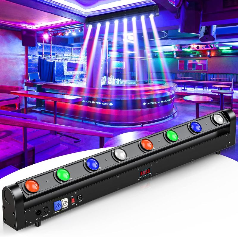 Photo 1 of Moving Head DJ Light Bar, 120W 8 LED Beam RGBW Moving Head Light, Beam Strobe Wash 3in1 Stage Light Bar Support DMX & Sound Control, Stage Lighting for Party Disco Wedding Bar KTV
