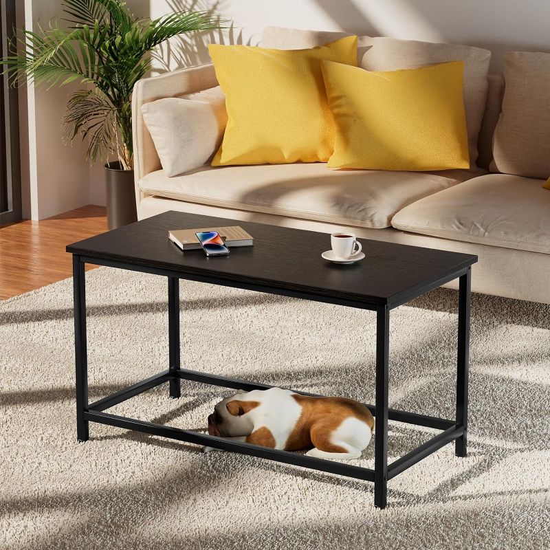 Photo 1 of SAYGOER Small Black Coffee Table Simple Modern Open Design Rectangular Minimalist Center Table for Living Room Small Spaces, Easy Assembly, 31.5 x 15.7 x 17.7, Black
