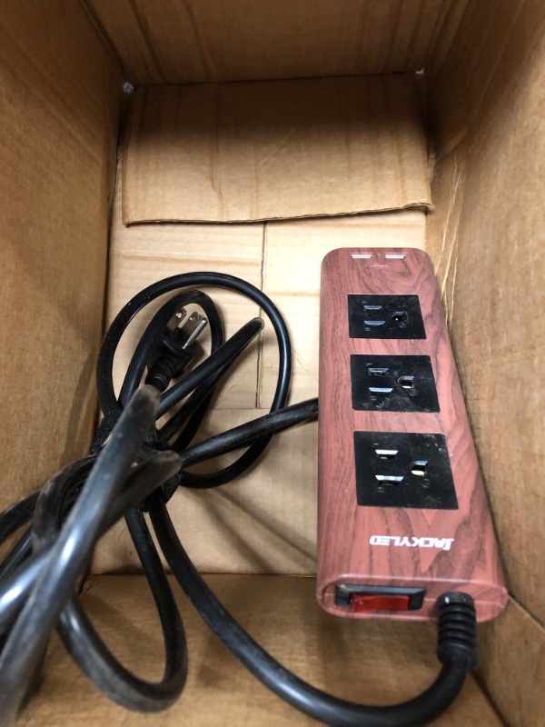 Photo 2 of 9.8ft Desktop Power Strip with USB, JACKYLED Flat Plug Brown Extension Cord Vintage Surge Protector 3 Outlets, Electrical Power Outlet Extender, Fire-Retardant USB Charging Station, Walnut Wood Grain