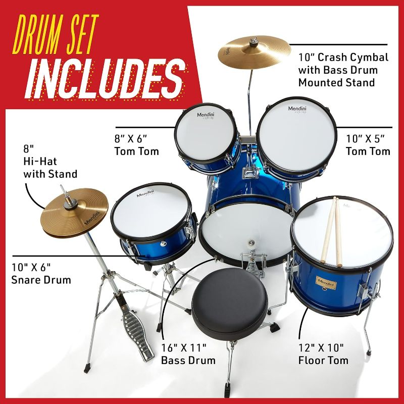 Photo 4 of (READ NOTES) Mendini By Cecilio Kids Drum Set - Starter Drums Kit with Bass, Toms, Snare, Cymbal, Hi-Hat, Drumsticks & Seat - Musical Instruments Beginner Sets, Red Drum Set Red Bright Metallic (PARTS ONLY) 
