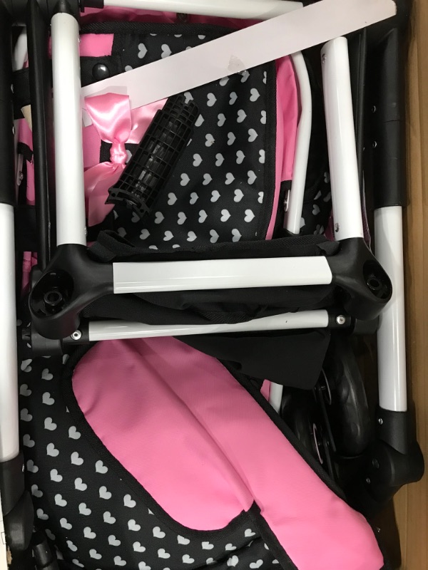 Photo 2 of Bayer Design Dolls: Pram Xeo: Hearts Black & Pink - Matching Handbag, Adjustable Handle, for Dolls Up to 20", Ages 3+