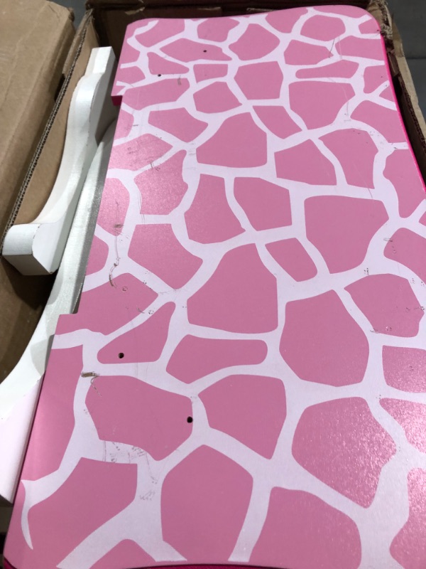 Photo 4 of **PARTS ONLY NON REFUNDABLE NO RETURNS SOLD AS IS ***Teamson Kids Princess Gisele Giraffe Print 2-Piece Kids Wooden Play Vanity Set with Vanity Table, Tri-Fold Mirror, Storage Drawer, and Matching Stool, White with Pink Animal Print Accent