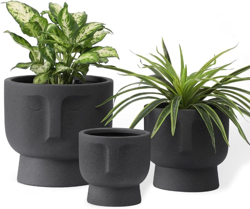 Photo 1 of ******Item is white, not black******YBX Face Planter 10/8/6 Inch Ceramic Head Planters with Drainage Holes, Unique&Cute Plant Pots, Aesthetic Indoor Pots for Plants, Flower Pots Outdoor, for Plant Lovers, Sand Glazed Black
