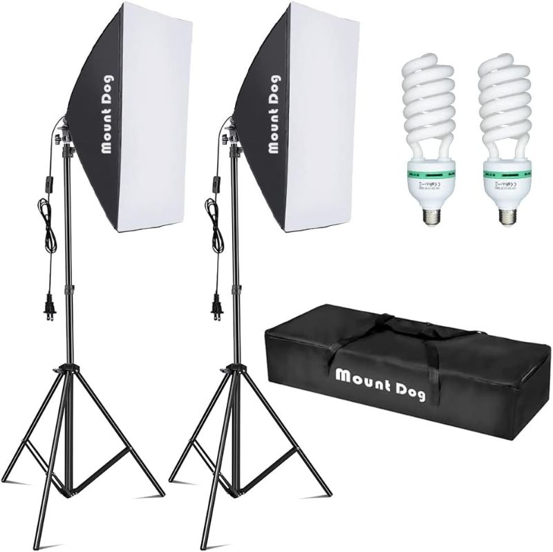 Photo 1 of MOUNTDOG Softbox Lighting Kit Photography Studio Light 2x50x70cm Professional Continuous Light System with E27 95W Bulbs 5500K Photo Equipment for Filming Model Portraits Advertising Shooting 2 * Softbox Black-white