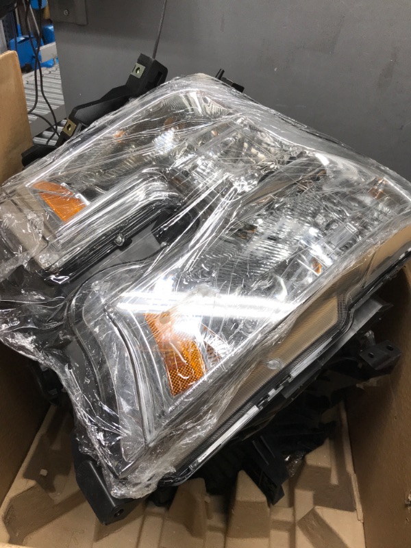 Photo 1 of DWVO Headlights Assembly Compatible with 2015 2016 2017 Ford F-150 F150 15 16 17 Replacement Headlamp Chrome Housing Amber Reflector Clear Lens (Not Fit Models with LED or HID Headlights)