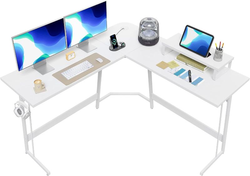 Photo 1 of CubiCubi L Shaped Gaming Desk, 47 Inch Computer Desk with Monitor Stand, PC Gaming Desk, Corner Desk Table for Home Office Sturdy Writing Workstation, White
