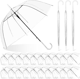 Photo 1 of 24 Pack Women's Clear Bubble Umbrella Clear Wedding Umbrellas Bulk Transparent Auto Open Stick Umbrellas Windproof Waterproof Large Canopy Umbrella with Easy Grip Handle Ideal for Weddings Proms
