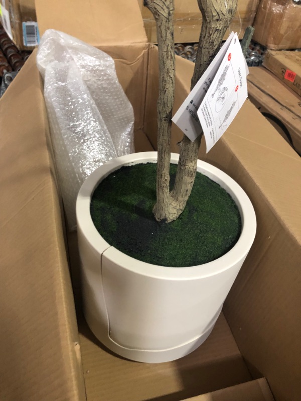 Photo 4 of ***USED - MAJOR DAMAGE - BASE CRACKED - SEE PICTURES***
LOMANTO Artificial Olive Trees, 7 ft Tall Fake Olive Trees for Indoor, Faux Olive Silk Tree, Large Olive Plants with White Planter for Home Decor and Housewarming Gift, 1 Pack