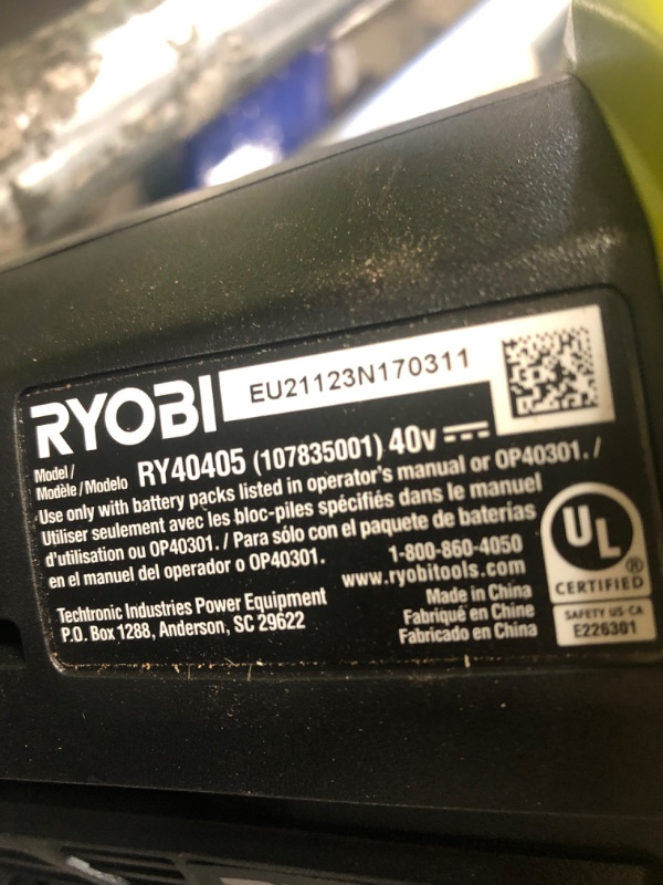 Photo 4 of ***SEE NOTES*** RYOBI 40-Volt Lithium-Ion Cordless Battery Leaf Vacuum/Mulcher (Tool Only)