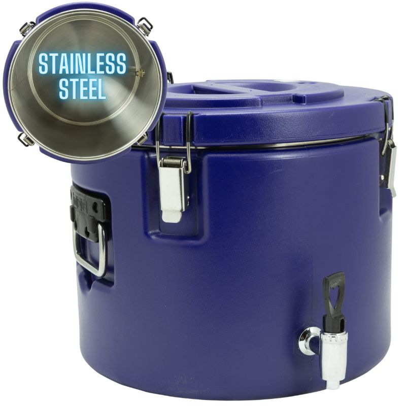Photo 1 of 5 GALLON INSULATED BEVERAGE COOLER: DISPENSER WITH STAINLESS STEEL INTERIOR AND SPOUT/SPIGOT, PORTABLE SPORTS COOLER FOR CAMPING, OUTDOORS - FUN ROUND WATER JUG - STACKABLE BLUE
