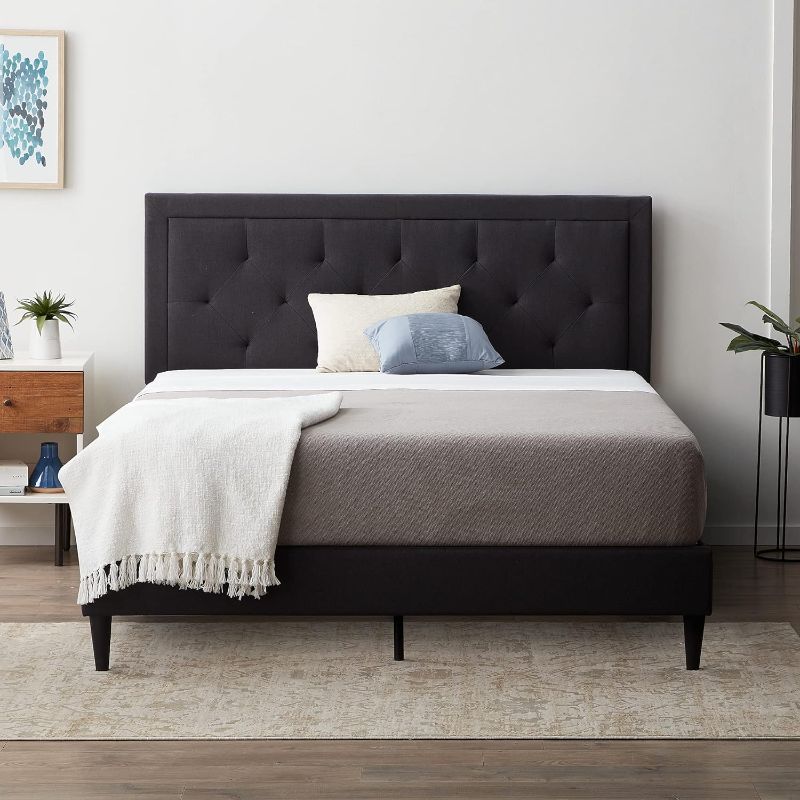 Photo 1 of ***SEE NOTES*** LUCID Queen Bed Frame with Diamond Tufted Upholstered Headboard – Queen Size Platform Bed Frame – Removeable Wood Slats – No Box Spring Needed – Easy Assembly – Charcoal
