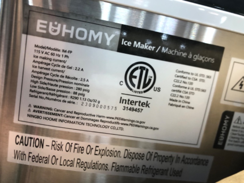 Photo 3 of ***SEE NOTE*** Euhomy Ice Maker Machine Countertop, 2 Ways to Add Water,45Lbs/Day 24 Pcs Ready in 13 Mins, Self-Cleaning Portable Compact Ice Cube Maker with Ice Scoop & Basket, Perfect for Home/Kitchen/Office/Bar 9.92 x 14.17 x 14.61 inches Silver 1