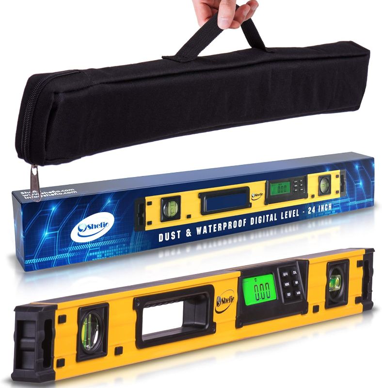 Photo 1 of   24' Inch Magnetic Torpedo Level and Protractor - Master Precision - IP54 Dustproof and Waterproof - Includes: 2 AAA Batteries and Carrying Case