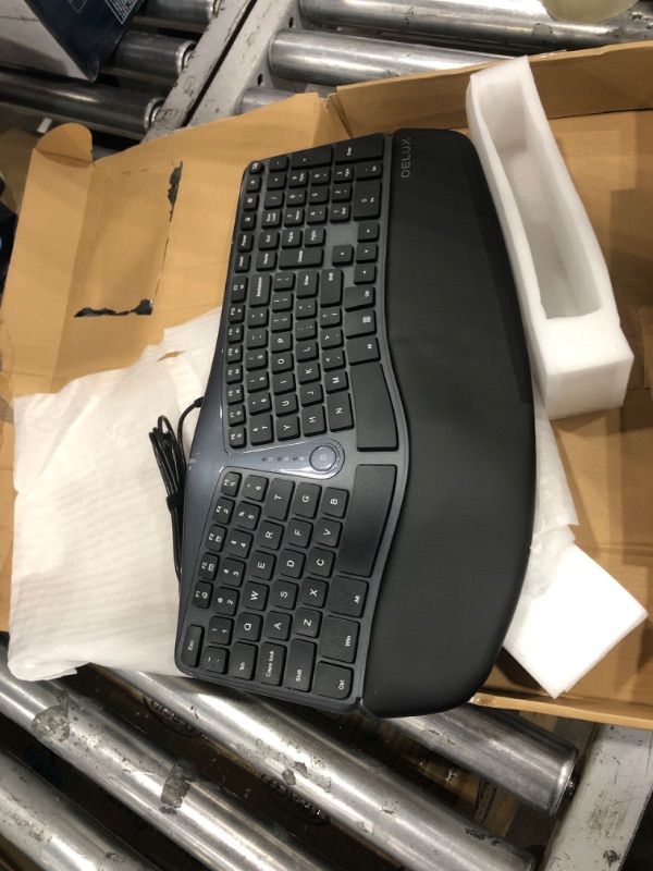 Photo 2 of DeLUX Wired Ergonomic Split Keyboard with Wrist Rest, [Standard Ergo] Keyboard Series with 2 USB Passthrough, Natural Typing Reducing Hand Pressure, 107 Keys for Windows and Mac OS (GM901U-Black)