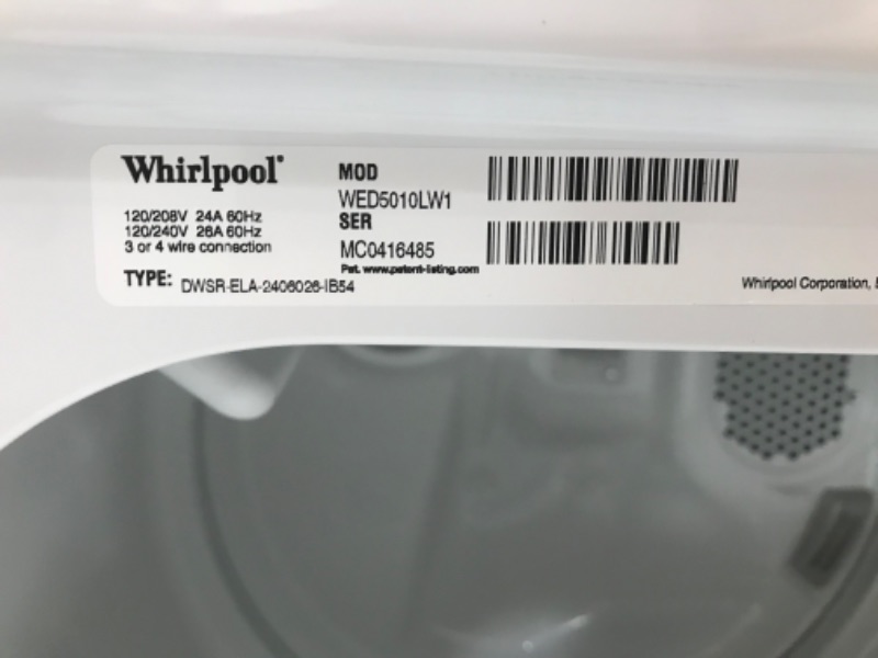 Photo 5 of Whirlpool 7-cu ft Electric Dryer (White)
