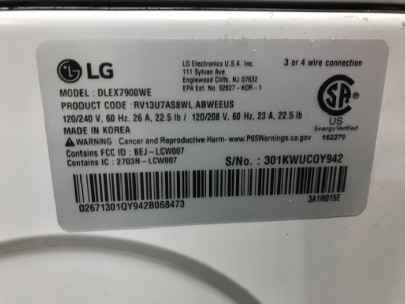 Photo 5 of LG TurboSteam 7.3-cu ft Steam Cycle Smart Electric Dryer (White) ENERGY STAR
