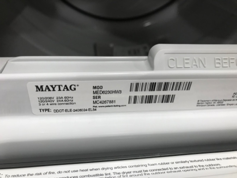 Photo 5 of Maytag SMART Capable 7.4-cu ft Smart Electric Dryer (White)
