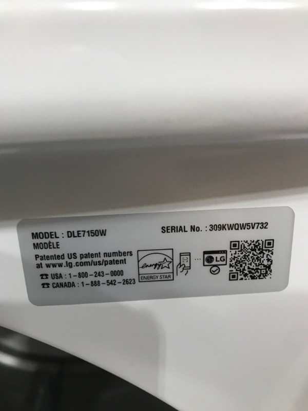 Photo 1 of LG 7.3-cu ft Electric Dryer (White) ENERGY STAR
