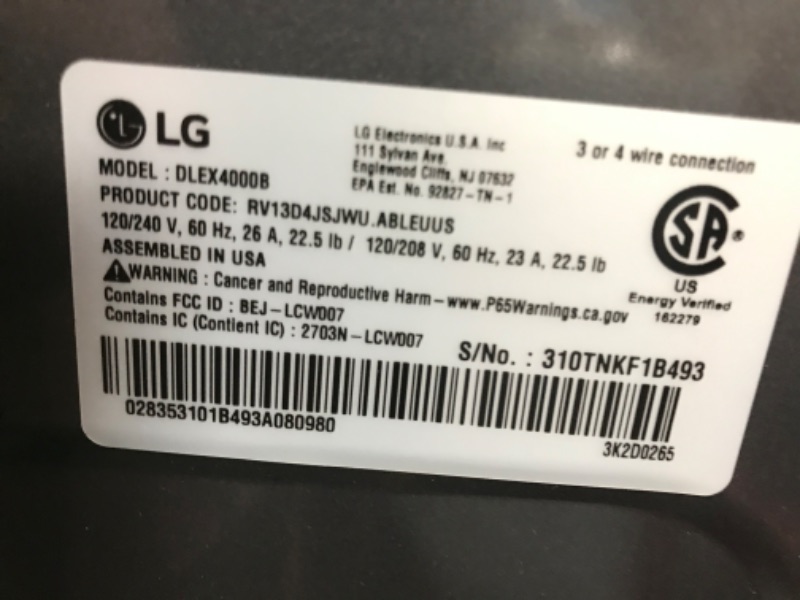 Photo 6 of LG True Steam 7.4-cu ft Stackable Steam Cycle Smart Electric Dryer (Black Steel) ENERGY STAR
