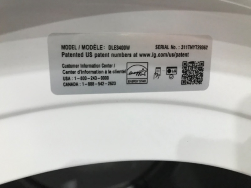 Photo 6 of LG 7.4-cu ft Stackable Electric Dryer (White) ENERGY STAR
